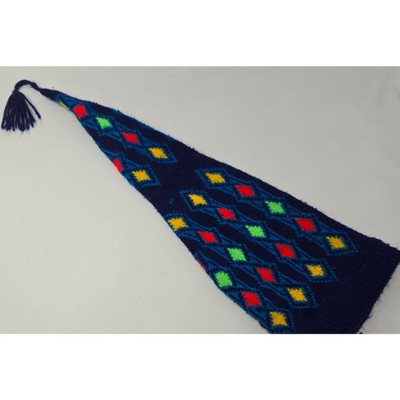 Vintage Jester Winter Stocking Cap Beanie Geometric Navy Yellow Red Green 22" L - Picture 1 of 9